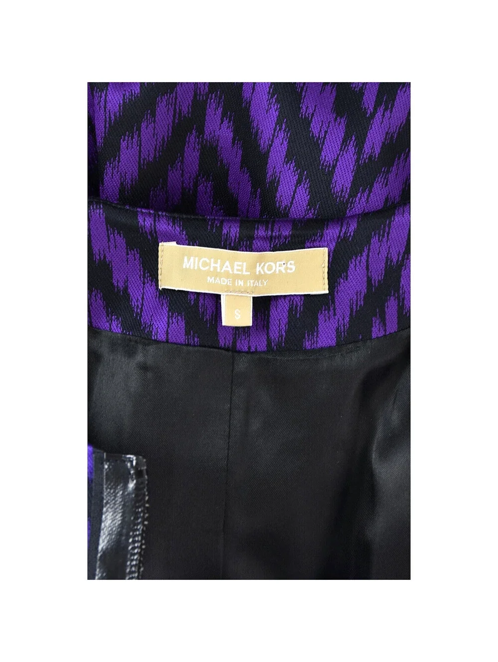MICHAEL KORS Purple & Black Herringbone Satin Oversized Zipper Coat, SZ S/M NWOT